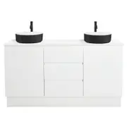 CIBO 1500mm White Nordic Full Height Bathroom Vanity With Black And White Basins