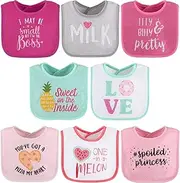 The Peanutshell Baby Girl Terry Bib Set of 8-100% Cotton, Soft, Absorbent Baby Bibs, Toddler Girl Set, Newborn & Infant Bib - Pink