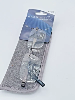 Foster Grant Magnivision LO1215 Men's Carbon Gun Rimless Eyeglasses Wrap w/ Case
