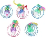 COMPUKAS 5Pcs Plush Mouse Cage for Cats Interactive Cat Plaything with Bright Colors Durable Design Safe Materials Engaging Teaser Balls for Indoor