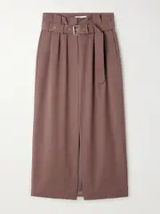 [Dries Van Noten] Dries Van Noten - Belted Pleated Wool-twill Midi Skirt - Light brown - FR 40 FR 40 Brown