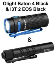 Olight Baton 4 Black 1300 Lum Rechargeable Flashlight & I3T 2 EOS Black Light