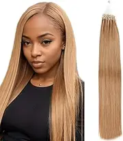 Saisifen Micro Loop Hair Extensions 27# Honey Blonde Straight Human Hair 50 Strands 1g/Strands Micro Link Hair Extension 16 Inches (40cm)