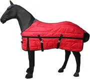 Horse Exercise Sheet, Waterproof Windproof Thickened Heavy Cotton Goat Coat with 2 Adjustable Chest Straps and Neck Lamb Protection, Comfortable Antifreeze, for Horse Donkey(Red)