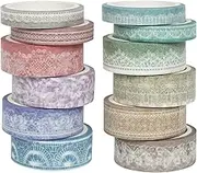 YUBBAEX 12 Rolls Lace Patterns Washi Tape Set Vintage Arts Masking Tape Floral Decorative for DIY Crafts, Bullet Journal Supplies, Planners, Scrapbook, Card/Gift Wrapping