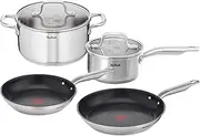 Tefal, Virtuoso Induction Stainless Steel 4pce Set, E491S474, Fixed Handles SS, 3X Stronger Titanium Non-Stick Coating, Thermo Signal Technology, Suitable for All Cooktops, Dishwasher Safe
