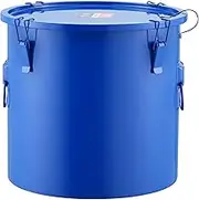 VEVOR Fryer Grease Bucket, 37.8L Oil Disposal Caddy Carbon Steel Fryer Oil Bucket with Rust-Proof Coating, Oil Transport Container with Lid, Lock Clips, Filter Bag for Hot Cooking Oil Filtering, Blue