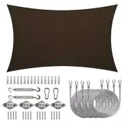 COLOURTREE Canopies 192"Lx168"Wx0.5"H Rectangle Sun Shade Sail Wired Rope Brown