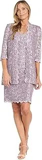 [R&M Richards] 2 PC Knee Length Lace Scalloped Trimmed Jacket Dress W/V Beaded Neckline