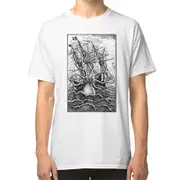 Vintage Kraken attacking ship illustration T-shirt
