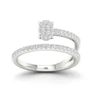 14k White Gold Round Diamond Oval Spiral Band Ring 1/3 Cttw