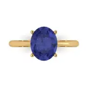 2.5 Oval Tanzanite Stone Wedding Bridal Promise Designer Ring 14k Yellow Gold