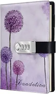 ARRLSDB Password Lock Diary, A5 PU Leather Diary with Combination Lock Password Journal Locking Student Diary (Dandelion)