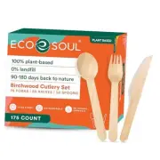 ECO SOUL 100% Compostable Cutlery 175 count (75 forks, 50 spoons, 50 knives)