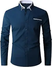 [Generic] Long Sleeve Shirts for Men Slim Fit Dress T-Shirts Big and Tall Shirt Button Down Collar Business Blouses Casual Tops