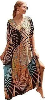 [LOUSEA] Geometric print cardigans for women kimono long sleeve color block pool cover up holiday cardigans oversized kimonos