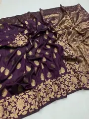 Purple & Gold Silk Saree with Jari Weaving Border & Butti | Designer Saree