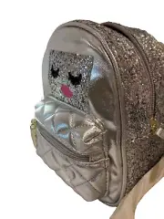 Betsey Johnson Mini Backpack Purse Glitter Silver robot with arms NWT Runway