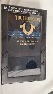 True Religion 3 Pk Luxe Touch Modal Stretch Boxer Briefs M Blue Black Gray w/Fly