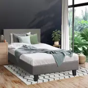 Oikiture Fabric Bed Frame Grey-Single