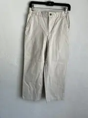 Izod Boys Begie 100% Cotton Flat Front Adjustable Waist Uniform Pant, 12 Husky