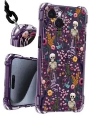 for iPhone 13 Case with Strap for Women - Cute For iPhone 13 Skull Flower