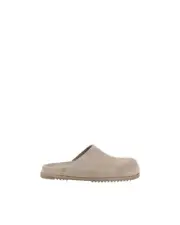 Rick Owens Suede Leather Flat Sole Mules with Round Toe Women Beige Sandals