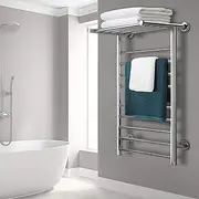 Devanti Heated Towel Rail, Stainless Steel Electric Towels Rack Warmer Clothes Rails Airer Drying Racks Bathroom Holder Wall Mounted Free Standing Clothe Heater Dryer, 130W 3 Min 40-50°C 14 Rod Silver