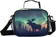 Aurora Moose Forest Insulated Lunch Box for Women Men - Ideal for Work, Picnics - Includes Adjustable Shoulder Strap