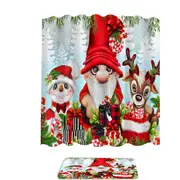 Christmas Gnome Snowman and Reindeer Shower Curtain