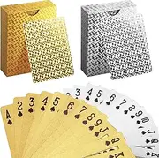 2 Decks of Playing Cards, INTEGEAR Gold 3D Embossed Patterned Poker Cards Plastic PET Waterproof Playing Cards Luxury Magic Trick Game Tool Gift Reusable Party Decoration