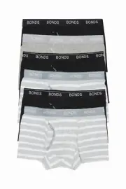 24 X Bonds Mens Guyfront Trunks Underwear Black/Grey/Grey Stripe
