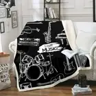 Guitar Fleece Throw Blanket for Sofa Couch Drum Kit Piano Music Themed Sherpa...