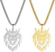 [VASSAGO] Lion Head Pendant Necklace Lion Charm Necklace Vintage Mens Stainless Steel Lion Head Necklace Lion Statement Necklace Animal Hollow Pendant Necklace Choker Jewelry Gifts for Men Women