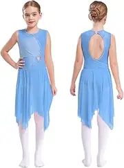 [Hedmy] Kids Girls Lyrical Dress Sleeveless Hollow Back Patchwork Tulle Skirt Leotard Ballet Dance Costume