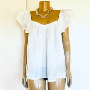NWT Gorgeous Perch by BLU-Pepper 1XL White Short Ruffled Sleeve Flowy Blouse Top