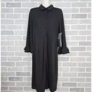 Talbots Dress Women's Small Black Jersey Knit Full Button Front Belted Career