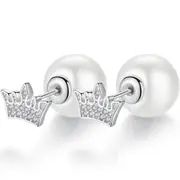 2PCS Silver plating Ladies Fashion Earrings Crown Retro Jewelry