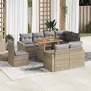 9 Piece Beige Poly Rattan Garden Sofa Set with Cushions and Adjustable Table - Modular Patio Furniture for Balcony, Porch, Terrace - Outdoor Chairs & Storage Solutions in Small & Large Sets