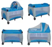 New All in 1 Deluxe Baby Portable Travel Cot Playpen Crib Bed Bassinet -- Blue