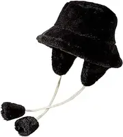 [LEZOOY] Bucket Hat with Earmuffs for Winter Women's Warm Fluffy and Warm Makes Face Look Smaller Soft Winter Fleece Foldable Hat Cute Stylish for Bicycles School Walking One Size