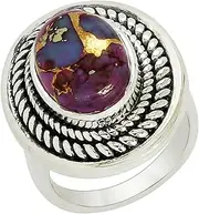 [MOONEYE] Oval Shape Purple Turquoise Gemstone 925 Silver Handmade Celtic Statement Party Wear Ring