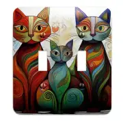 Metal Decorative Light Switch Plate Cover - Impressionist Colorful Cat Family -