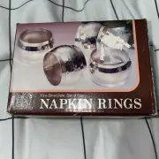 Sheridan Silver Fine Silverplate Hand Hammered Box Of 4 Napkin Rings
