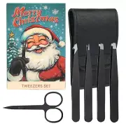 5-Pack Stainless Steel Tweezers Set for Women with Curved Scissors