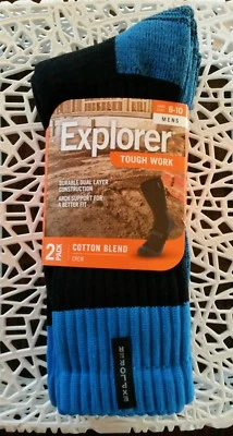 NEW 3 X 2 Pack, 6 pairs Explorer Tough Work Socks Blue size 11-14 Crew