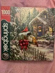Springbok Holiday Winter Cottage Cardinals 1000 Piece Puzzle 24x30 New Sealed