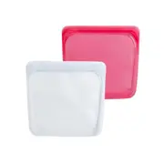 2pc Stasher Silicone 828ml/19cm Reusable Sandwich Bag Food Pouch Clear/Raspberry