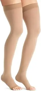 JOBST Maternity Opaque Thigh High Compression Stockings, 20-30 mmHg Firm Support for Aching Legs During Pregnancy, Open Toe, Caramel, Large