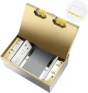 Vagueior Recessed Flat Hidden Floor Electrical Outlet Kit,with 4 * 15A Receptacle+1 * 5V 2.1A USB Charging Ports+2-Port RJ45 Datacom Receptacle，Waterproof Electrical Outlet Covcer Box,Gold